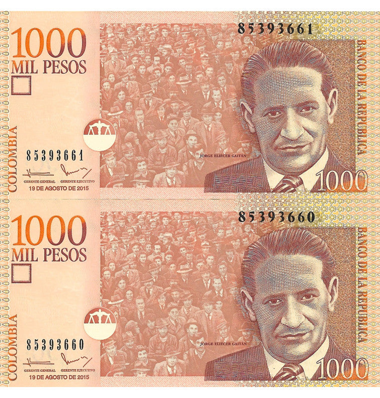 Colombia 1.000 Pesos 19-08-2015 Pick 456 (Consecutivos)